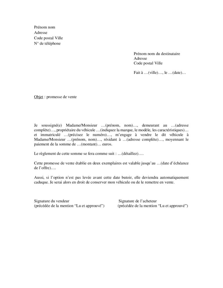 Mod le De Promesse De Vente D une Voiture Entre Particuliers Mod le De Promesse De Vente D une Voiture Entre Particuliers